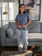 Women summer pajama set Dark Grey Tee + Light Grey X White Stripes Pants